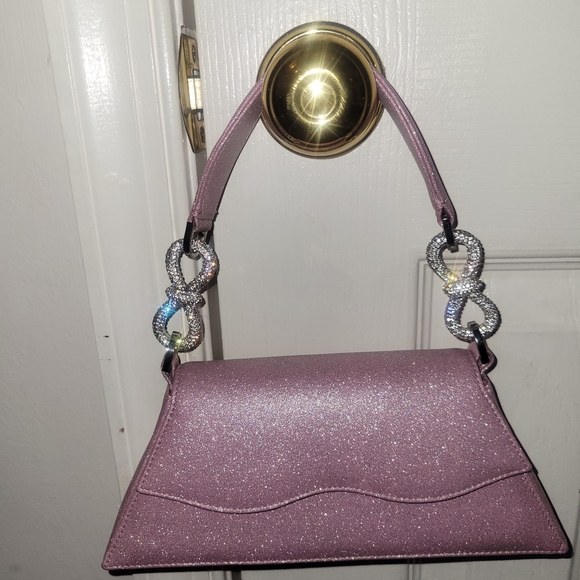 MACH & MACH Handbags - MACH & MACH Glittery Pink Shoulder Bag with Silver Details